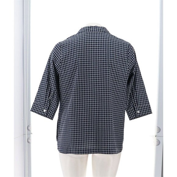 NWT JOAN RIVERS TEXTURED BUTTON FRONT SHIRT W/SIDE BUTTONS LIME NAVY BLUE XXS - Picture 5 of 11